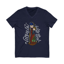 Virgin Mary & Child V-Neck Tee — Religious Icon Graphic Shirt