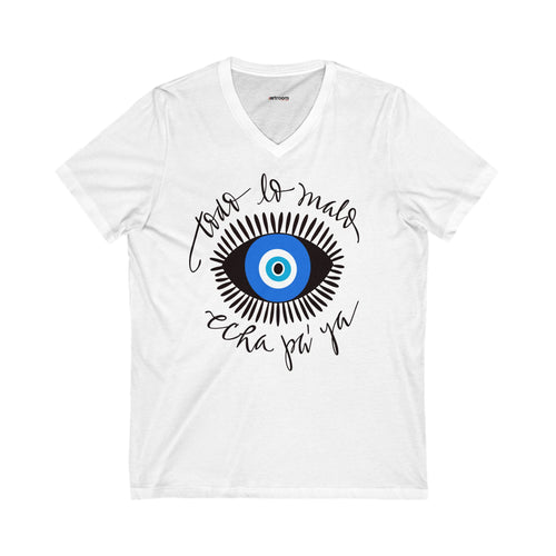 Turquoise Eye V-Neck Tee, Unisex Jersey Short Sleeve Shirt, Boho Fashion, Casual Wear, Gift for Friends, Occasional Wear