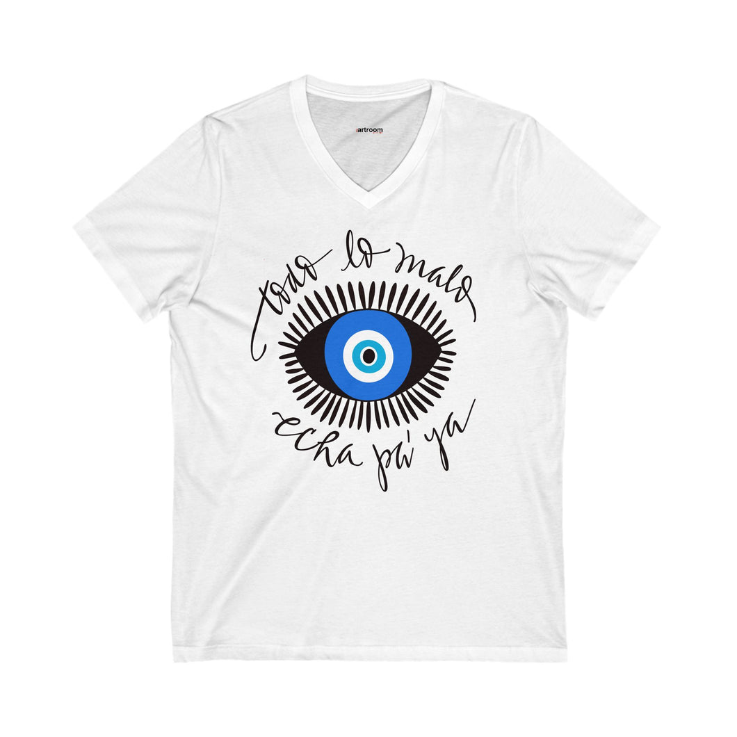 Turquoise Eye V-Neck Tee, Unisex Jersey Short Sleeve Shirt, Boho Fashion, Casual Wear, Gift for Friends, Occasional Wear
