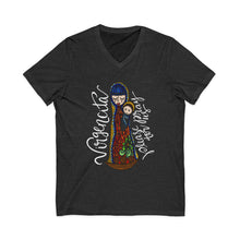 Virgin Mary & Child V-Neck Tee — Religious Icon Graphic Shirt