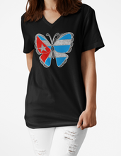 Cuban Flag Butterfly V-Neck Tee