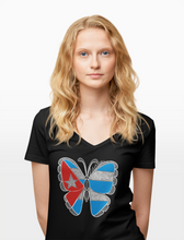 Cuban Flag Butterfly V-Neck Tee