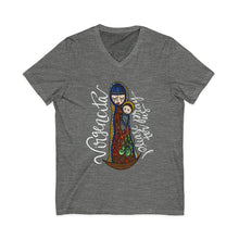 Virgin Mary & Child V-Neck Tee — Religious Icon Graphic Shirt