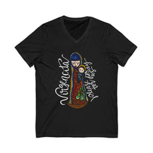 Virgin Mary & Child V-Neck Tee — Religious Icon Graphic Shirt