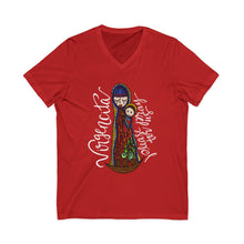Virgin Mary & Child V-Neck Tee — Religious Icon Graphic Shirt