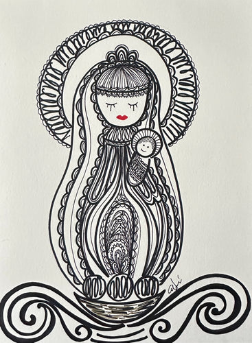 Black & White Virgen de la Caridad High Quality Paper Matted Print