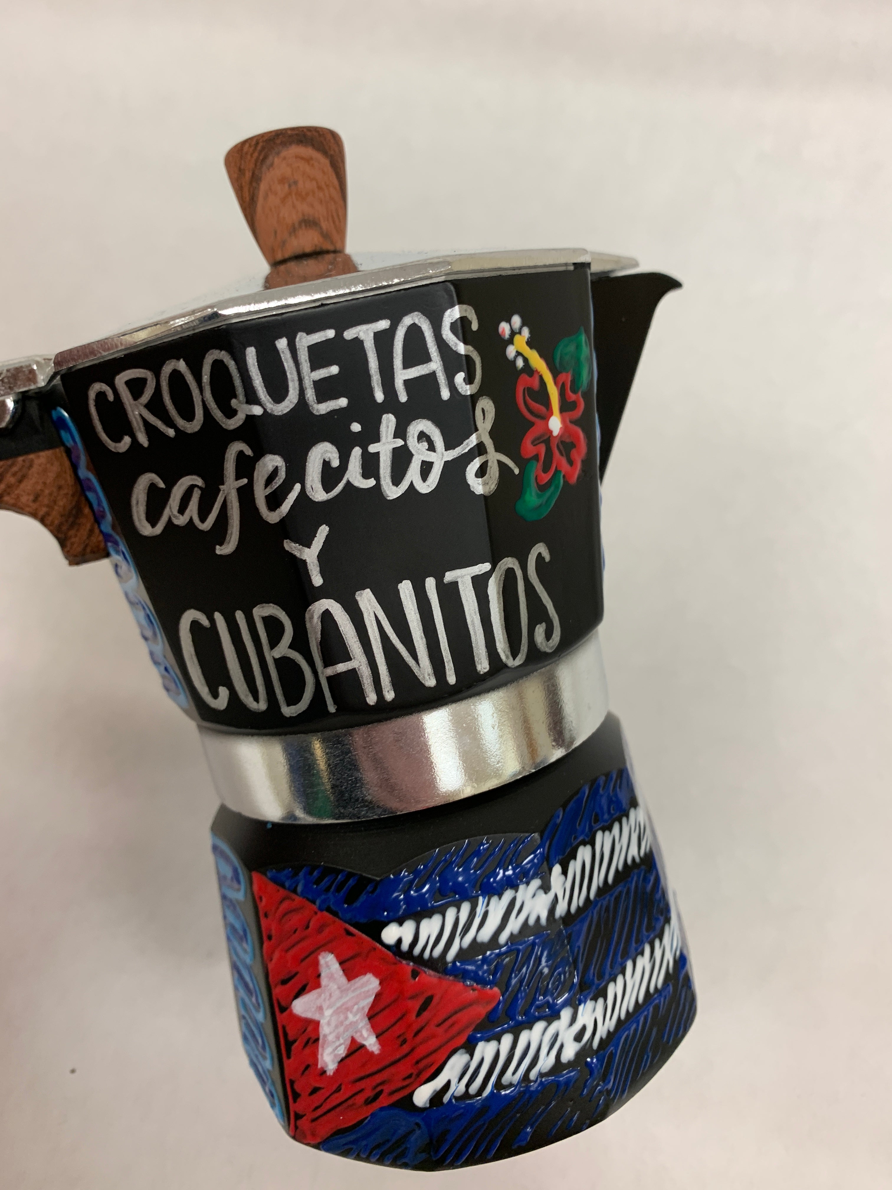 Hand Painted Cuban Coffee Maker by RJHEDESA Studio